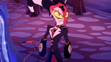a cartoon character in a suit and tie is standing on a path