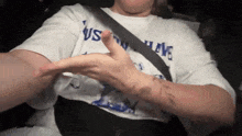 a person wearing a t-shirt that says us on it