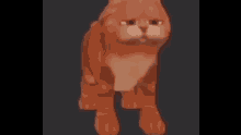 a cartoon cat with a sad look on its face is standing on a dark background .