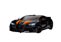 a black and orange sports car with the word bugatti on the front
