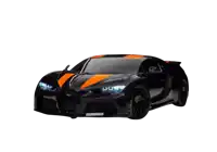 a black and orange sports car with the word bugatti on the front