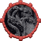 a picture of a snake with three heads in a red frame