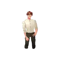 a pixel art drawing of a man in a white shirt and black pants .