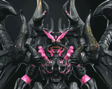 a statue of a demon with horns and blue lights
