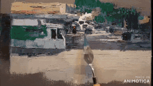 a painting of a street scene is being made in animatica