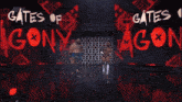 two wrestlers are standing in front of a sign that says es of gates