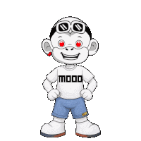 a cartoon character is wearing a white shirt with the word mood on it