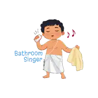 a cartoon of a man singing into a soap dispenser with the caption bathroom singer