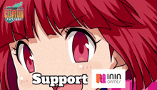 a picture of a girl with red hair and the words support on it