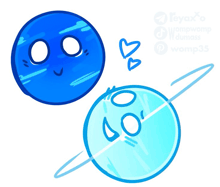 a cartoon drawing of two planets with hearts around them by toyaxe