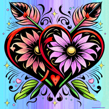 a drawing of a heart with flowers and arrows coming out of it