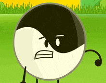 a cartoon drawing of a yin yang symbol with a face
