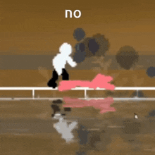 a cartoon of a person falling into a puddle of water with the words no on the top