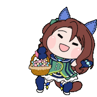 a cartoon of a woman holding a basket of candy
