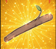 a cartoon drawing of a wooden stick with a green leaf growing out of it