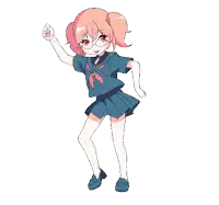 a girl with pink hair and glasses is dancing