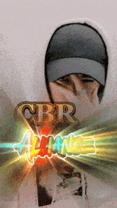 a man wearing a hat and a hoodie with the words cbr alone above him