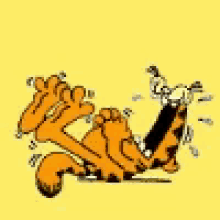 a cartoon of garfield laying on his back with his feet in the air .