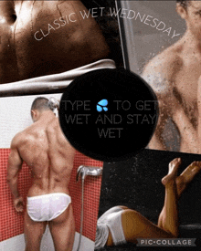 a poster for classic wet wednesday shows a man and a woman taking a shower