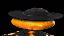 a cartoon character with a black hat and a yellow face