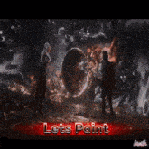 a poster that says lets paint with two people standing in front of a circle