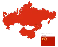 a red map with a hypothetical flag in the corner
