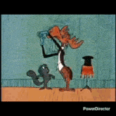 a moose is standing next to a squirrel in a cartoon with the words nothi on the bottom .