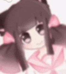 a blurred image of a cute anime girl with pigtails and a cat ear .