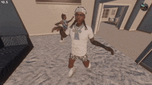 a screenshot of a video game shows a man wearing a t-shirt that says big king