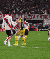 a soccer game is being played in front of a sign that says elisa