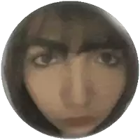 a woman 's face is in a circle with a white background