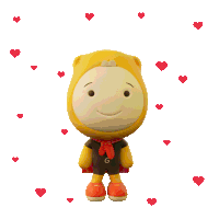 a cartoon character with heart shaped eyes and the words " sending love and hugs "