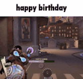 a screenshot of a video game with the words happy birthday above it