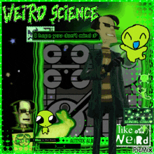 a picture of a cartoon character with the words weird science written above him