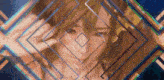 a pixel art of a woman 's face surrounded by geometric shapes and lines .