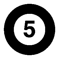 a black circle with a white number 5 inside of it