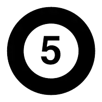 a black circle with a white number 5 inside of it