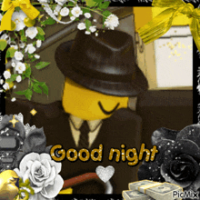 a picture of a man in a suit and hat with the words good night