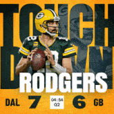 an advertisement for the green bay packers showing a man throwing a football