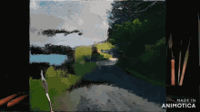 a painting of a road with the words made in animotica on the bottom