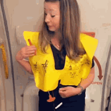 life vest colleen blows blow flight attendant blows