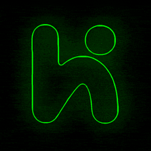 a green outline of the letter h on a dark background