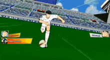 a soccer player with the number 15 on his jersey kicks the ball