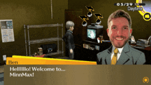 a man in a suit and tie is talking to another man