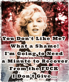 a picture of marilyn monroe with a quote that says you don t like me what a shame