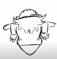 a black and white drawing of a man wearing a hat and a mask .