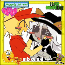 a cartoon of a man and a woman with the words i love gambling on the bottom