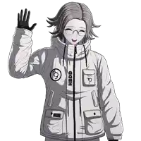 a black and white drawing of a girl wearing a jacket that says hbdd
