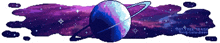 a pixel art of a planet with a purple galaxy behind it