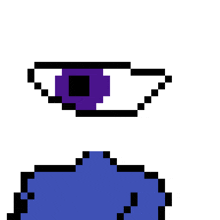a pixel art drawing of a person 's eye with a purple iris .